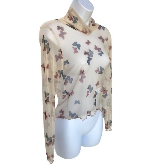La La Land Creative Co Butterflies Cropped Mesh Top with Lettuce Hems size M - Picture 5 of 8